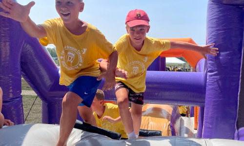 Kids playing on inflatables
