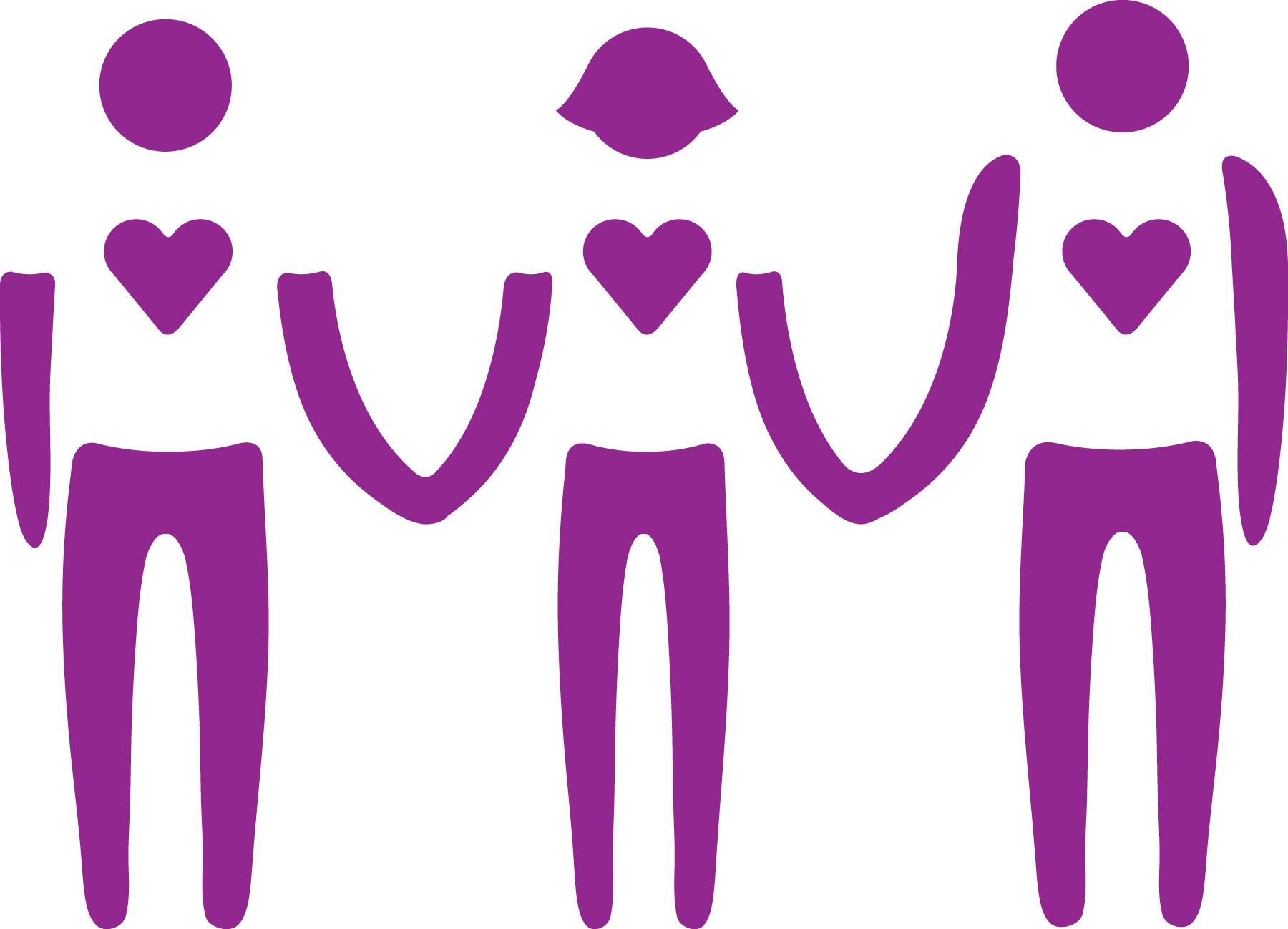 Illustration of 3 people with hearts on their shirts