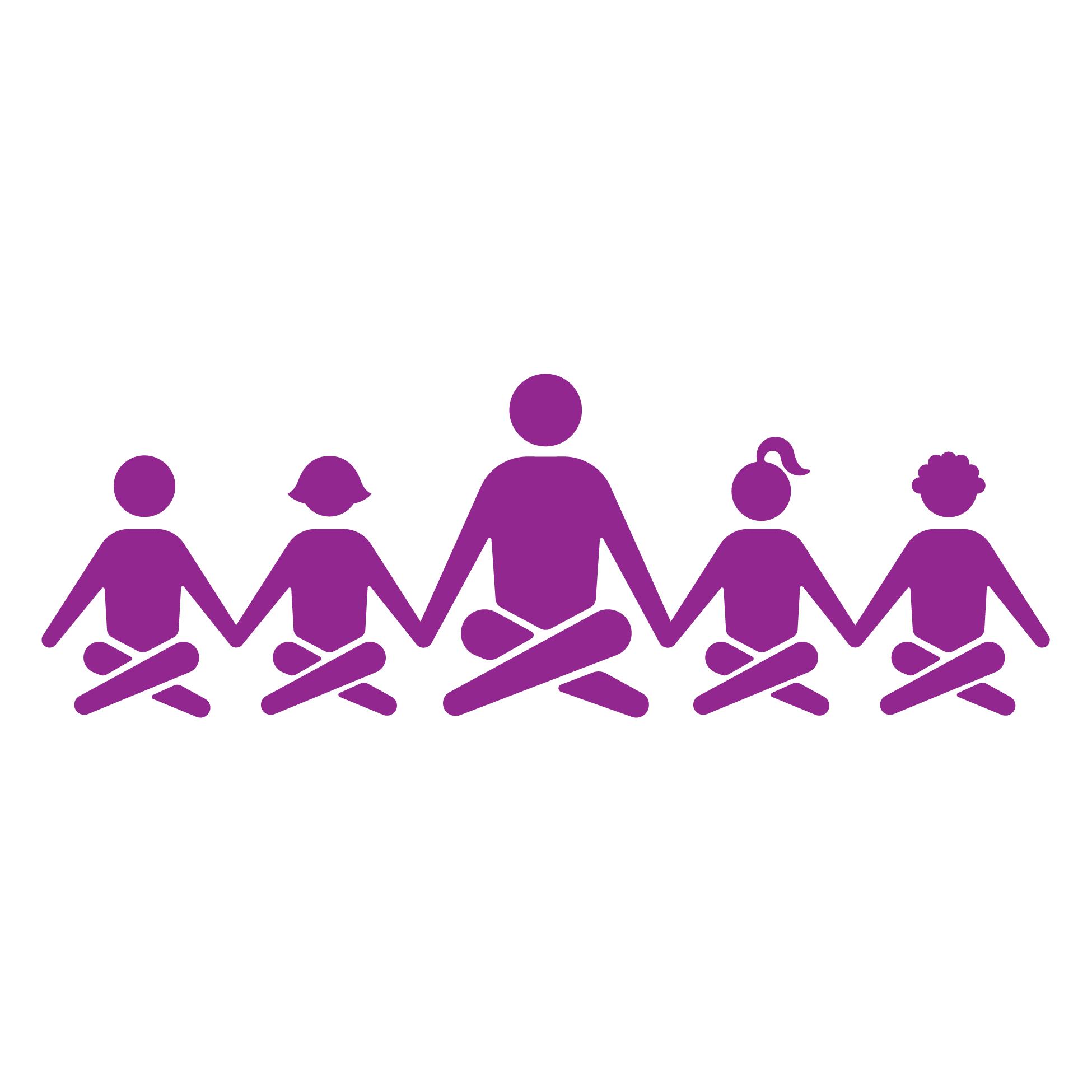 Illustration of kids sitting "crisscross" with an adult