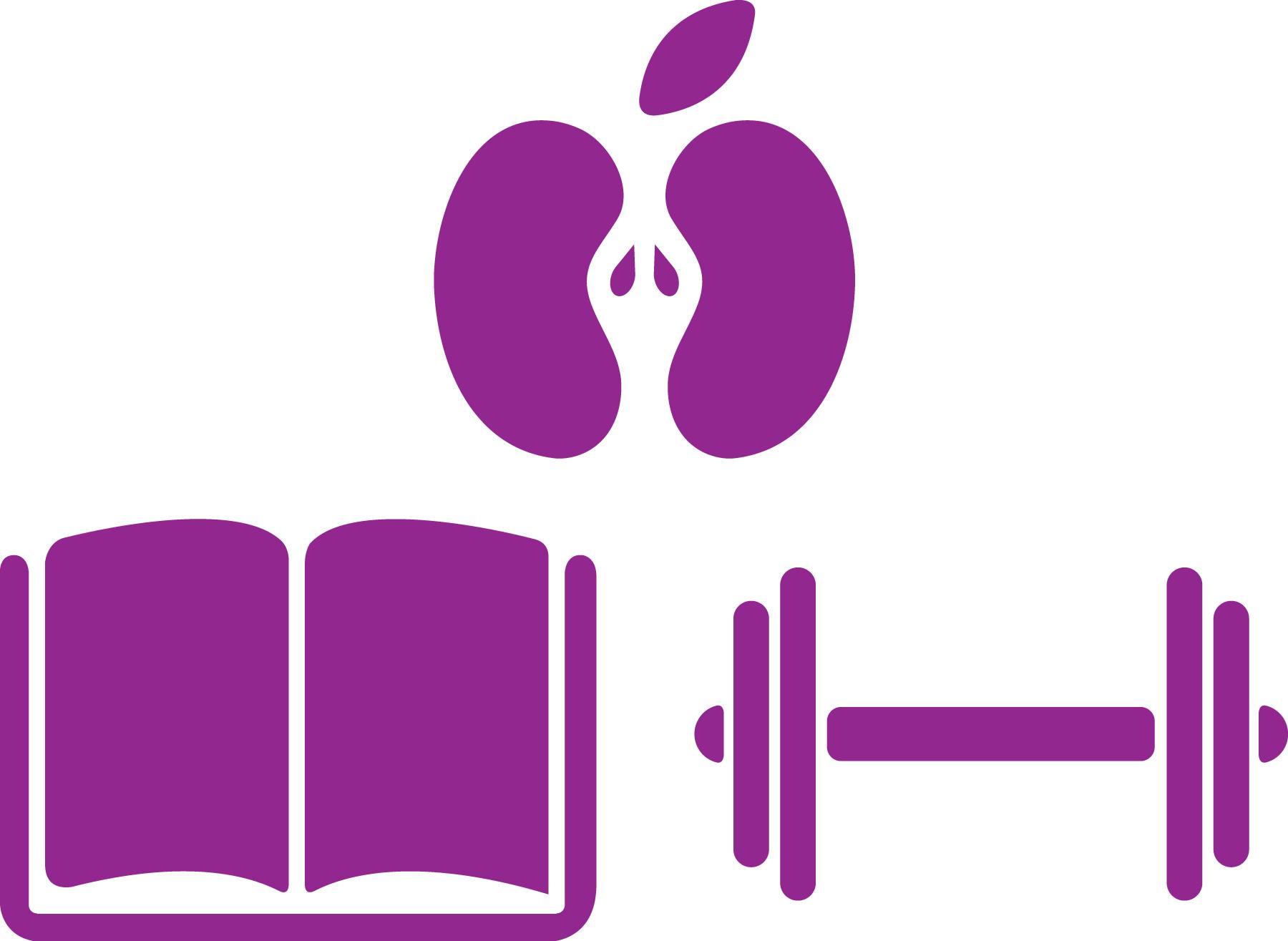 Illustration of a book, apple, and a dumbbell