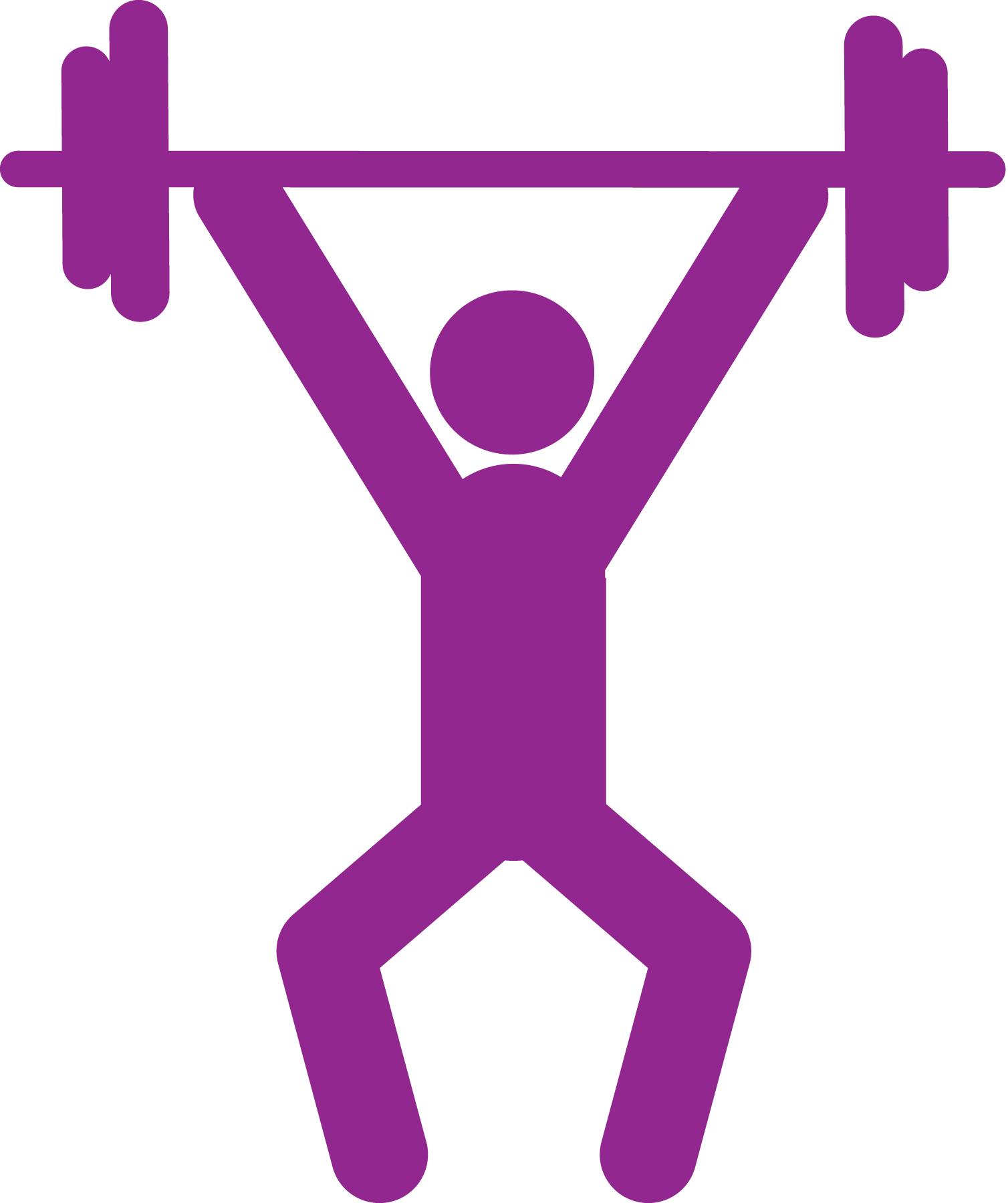 Illustration of weight lifter pressing a bar with plates over head