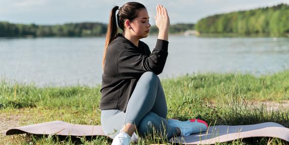 women practicing yoga