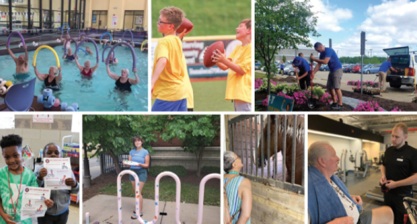 Collage of photos of members enjoying programming at the Y