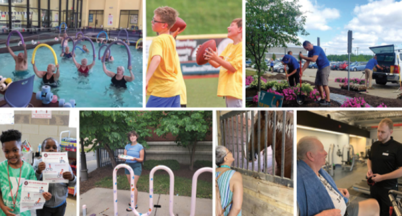 Collage of photos of members enjoying programming at the Y 