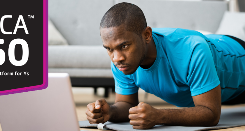 Man exercising while watching YMCA360
