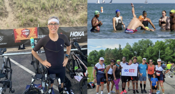 Mark Brandt and participants of Kids That Tri program training