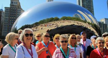 Active Older Adults YMCA program trip to Chicago at the Cloud Gate - &quot;The Bean&quot;